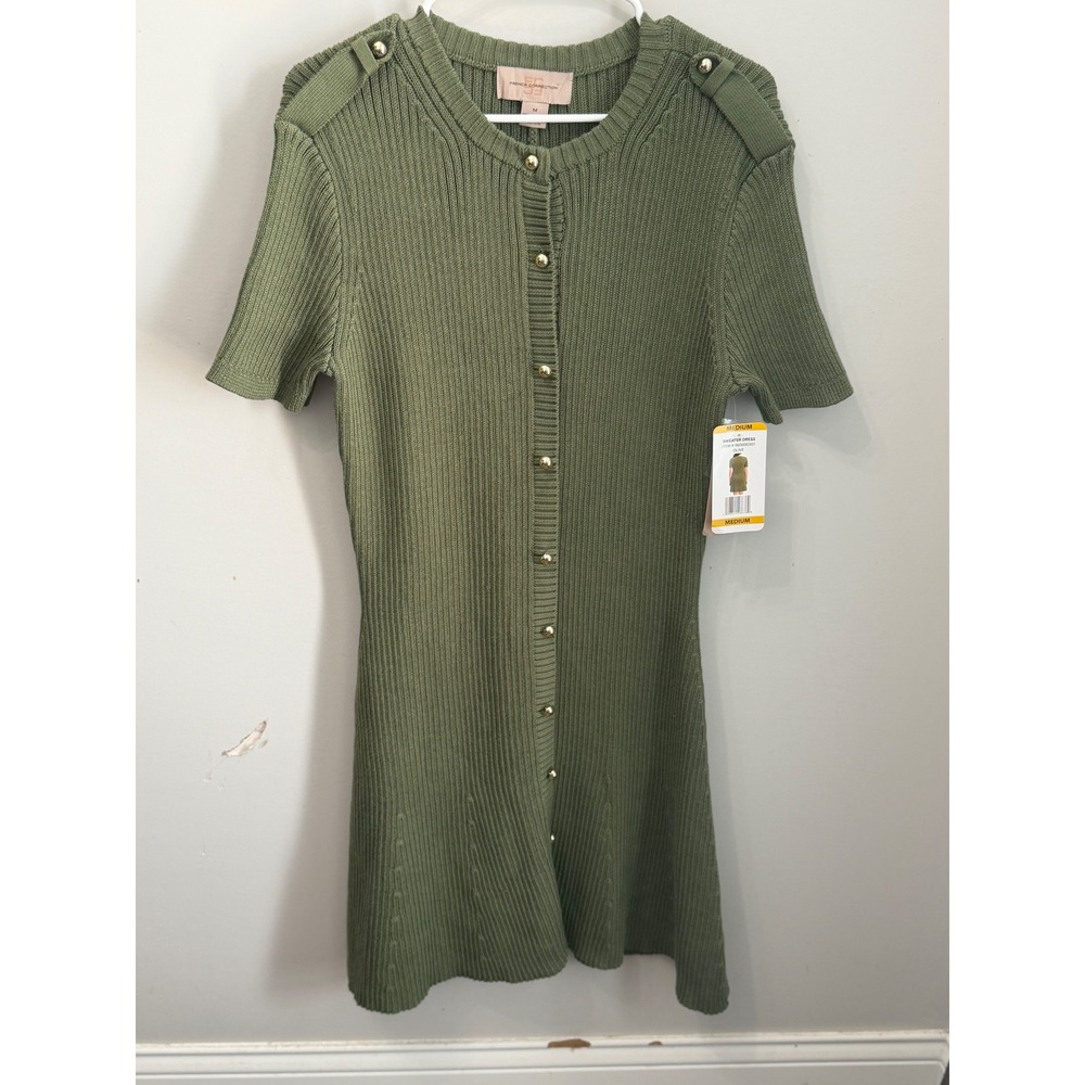 French Connection NWT Olive Green Ribbed Sweater Dress Button Front Midi Medium